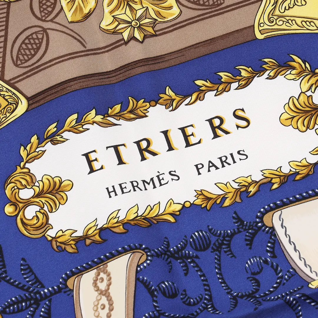 Hermes Etriers Blue Silk 90 Scarf