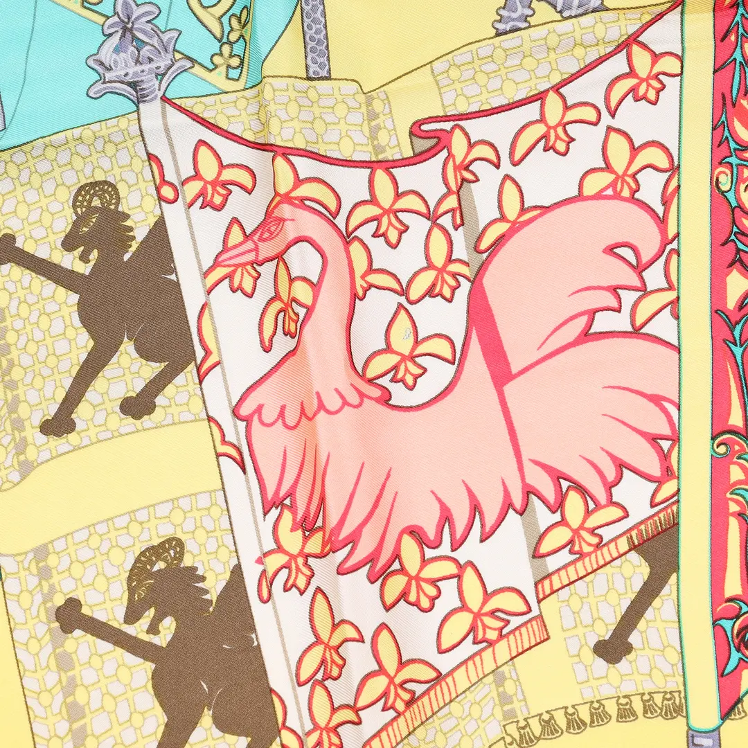 Hermes Etendards et Bannieres Yellow Silk 90 Scarf