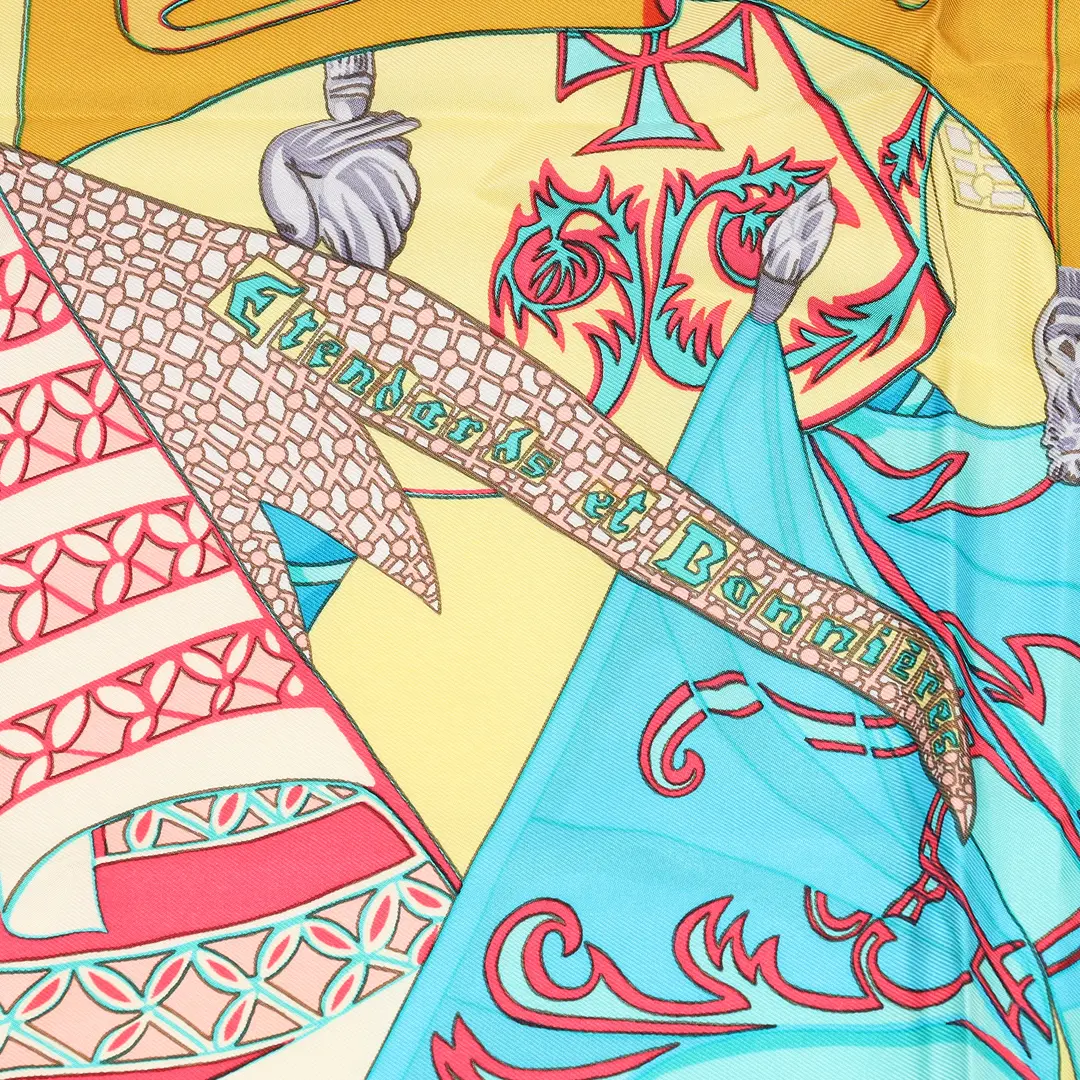 Hermes Etendards et Bannieres Yellow Silk 90 Scarf