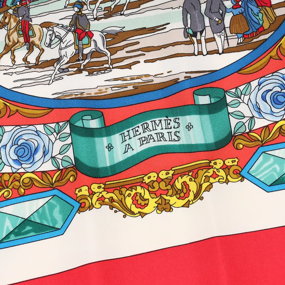 Hermes LHiver Red Silk Carre 90 Scarf