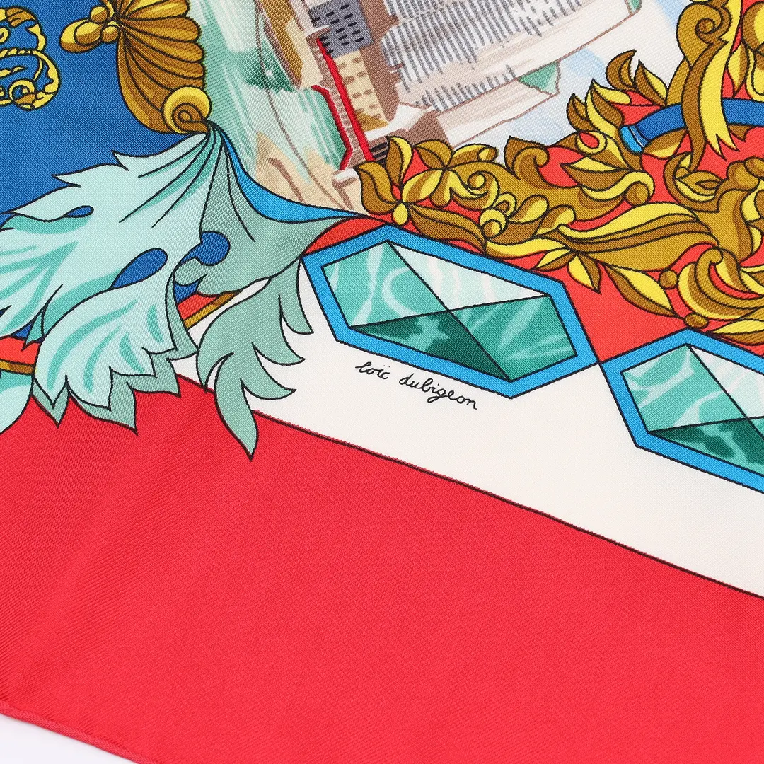 Hermes LHiver Red Silk Carre 90 Scarf