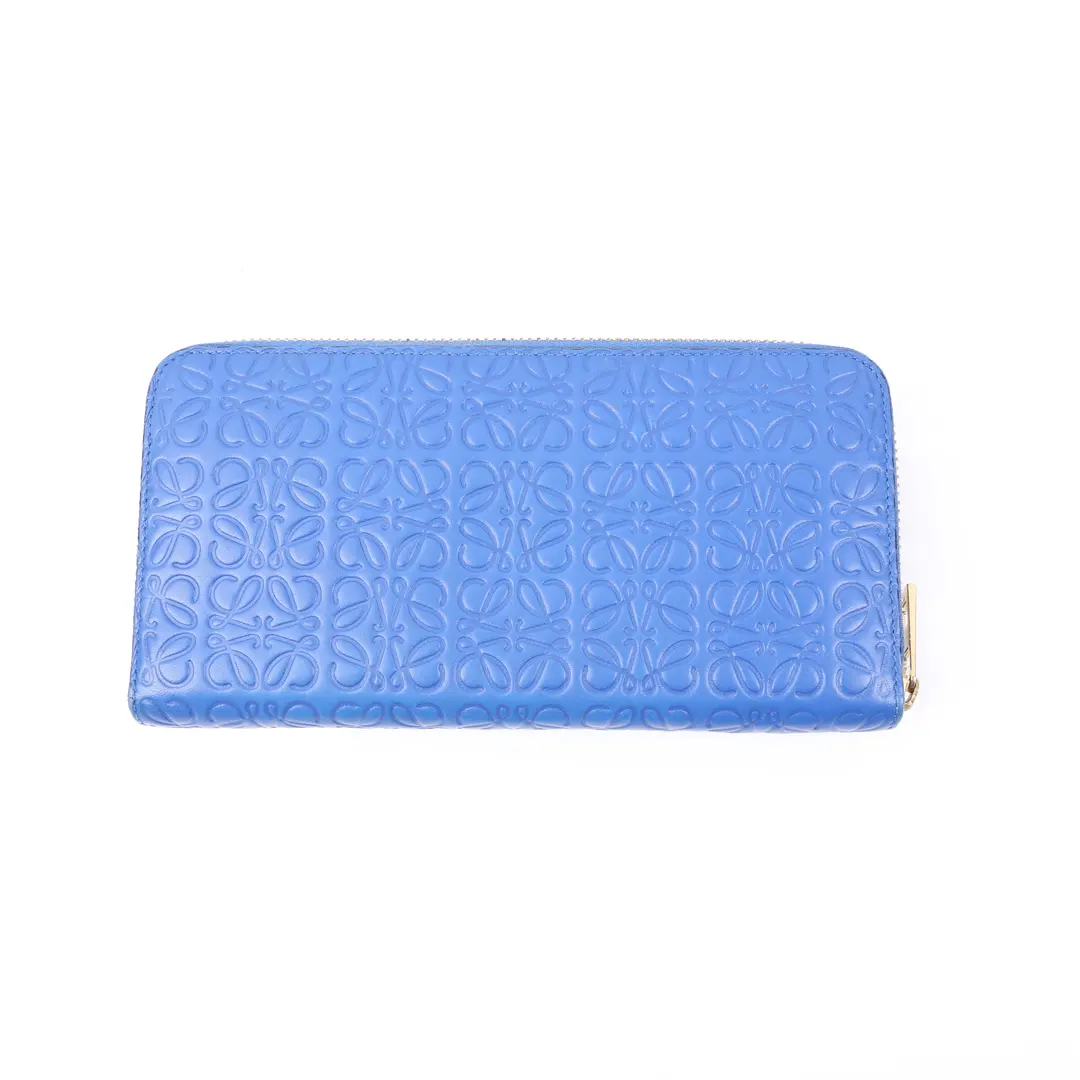 Loewe Anagram Blue Embossed Leather Zip Around Wallet