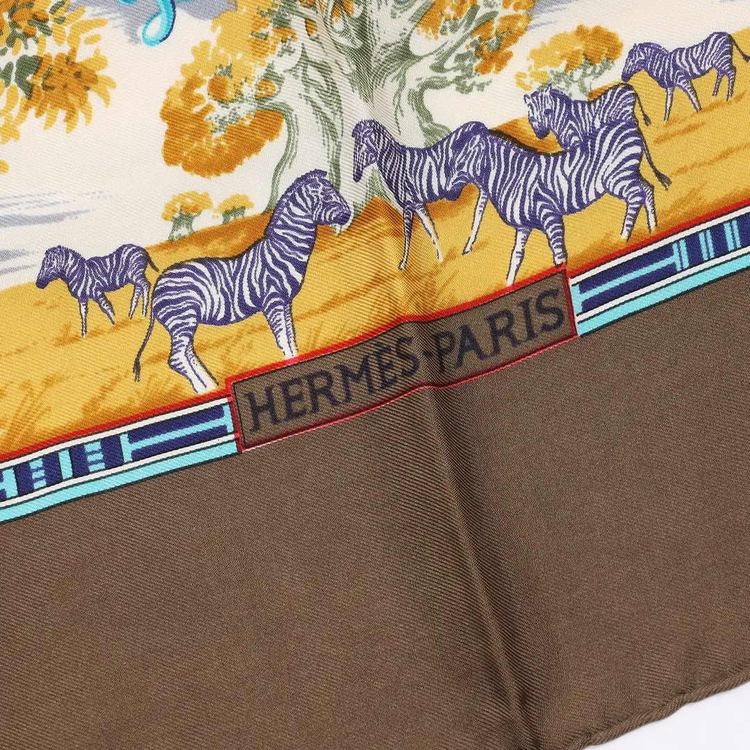 Hermes Tropiques Brown Silk 90 Scarf