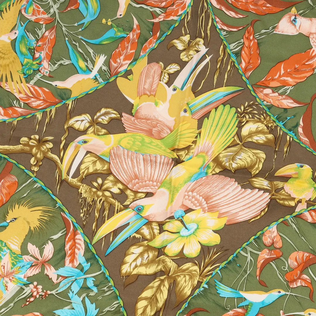 Hermes Tropiques Brown Silk 90 Scarf