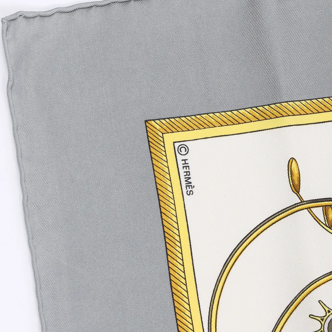 Hermes Les Voitures a Transformation Gray Silk 90 Scarf