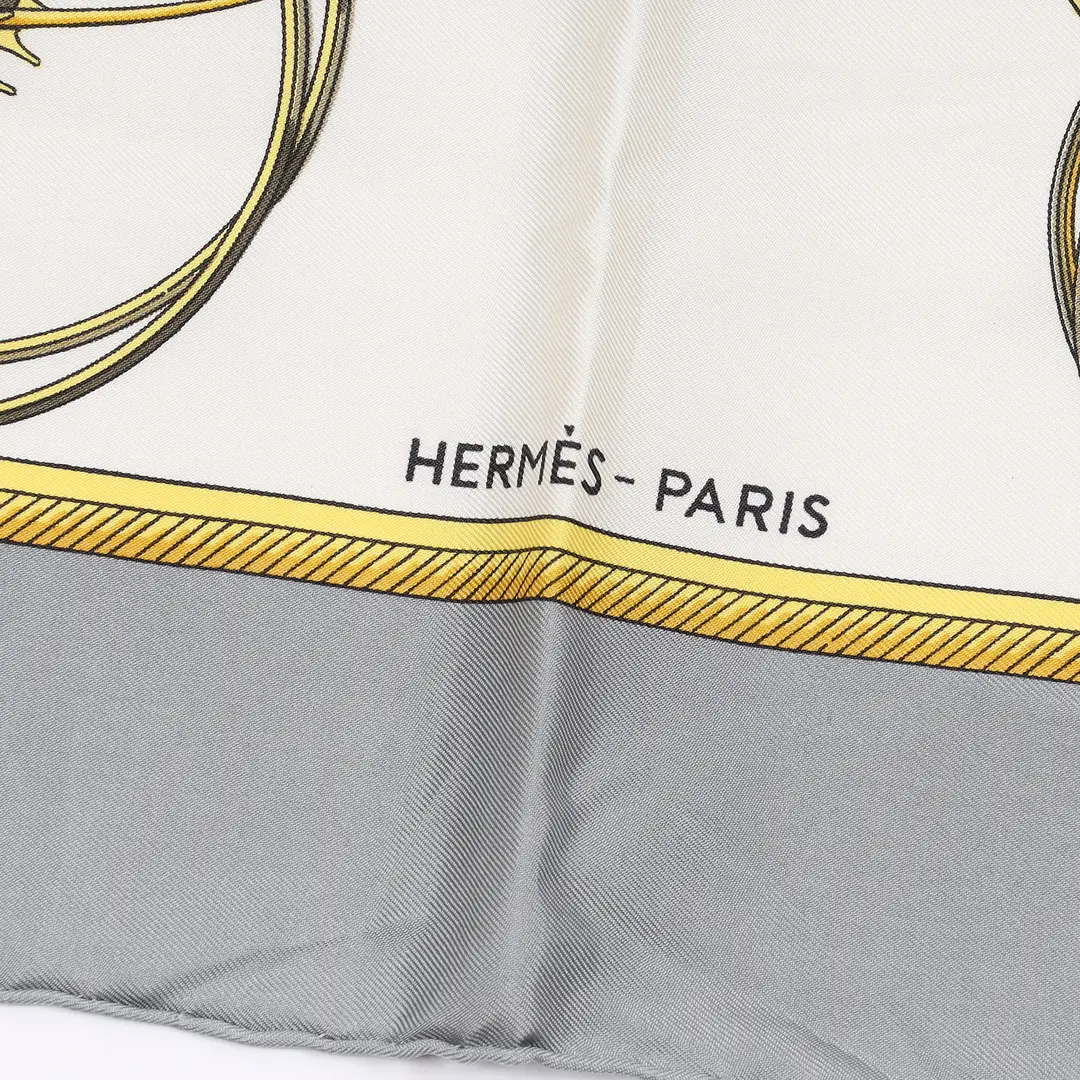 Hermes Les Voitures a Transformation Gray Silk 90 Scarf