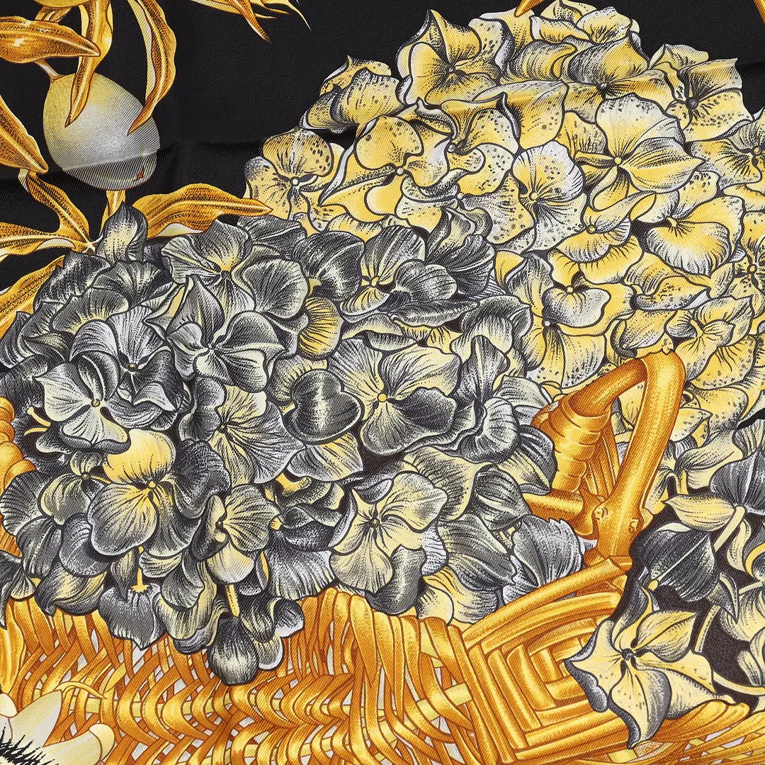 Hermes Passiflores Black Silk Scarf