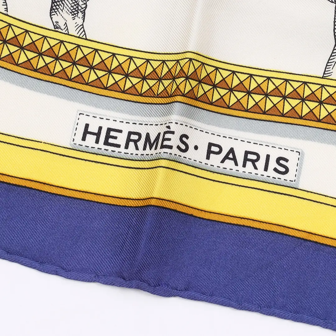 Hermes Grand Apparat Blue Silk Carre 90 Scarf