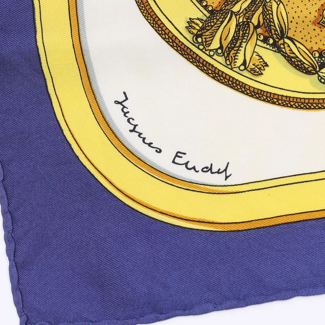 Hermes Grand Apparat Blue Silk Carre 90 Scarf