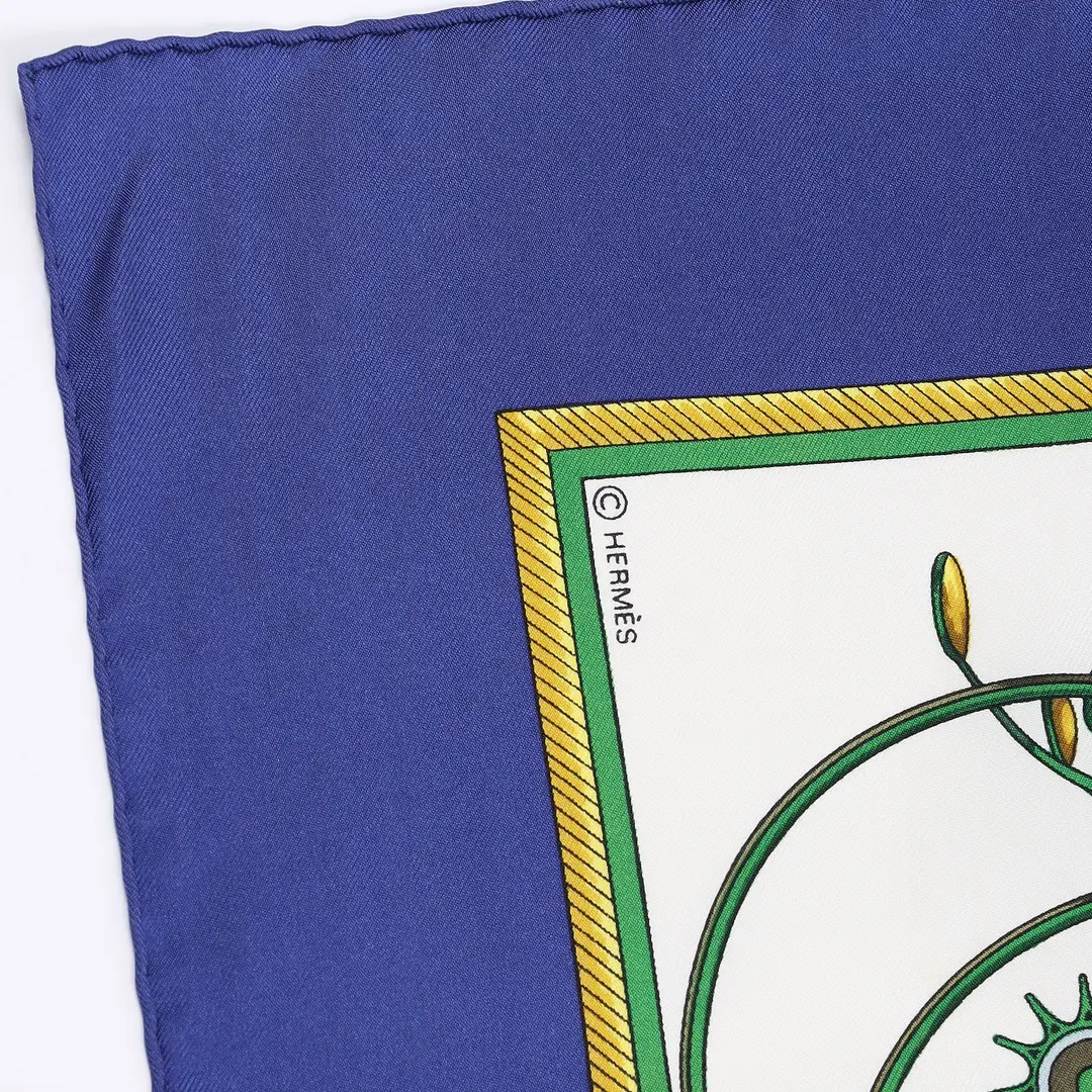 Hermes Les Voitures a Transformation Blue Silk Scarf