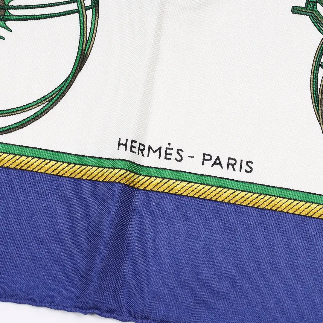Hermes Les Voitures a Transformation Blue Silk Scarf