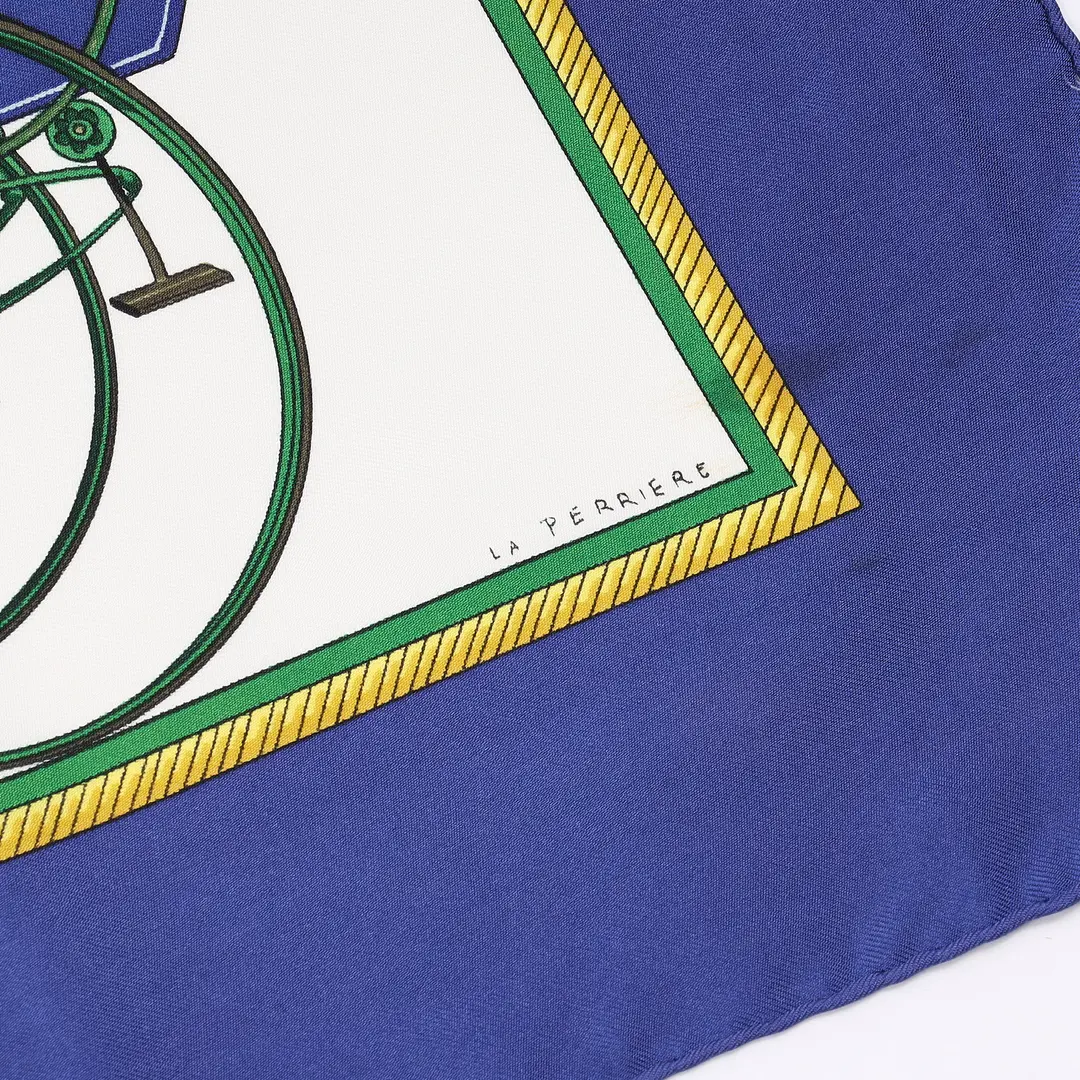 Hermes Les Voitures a Transformation Blue Silk Scarf