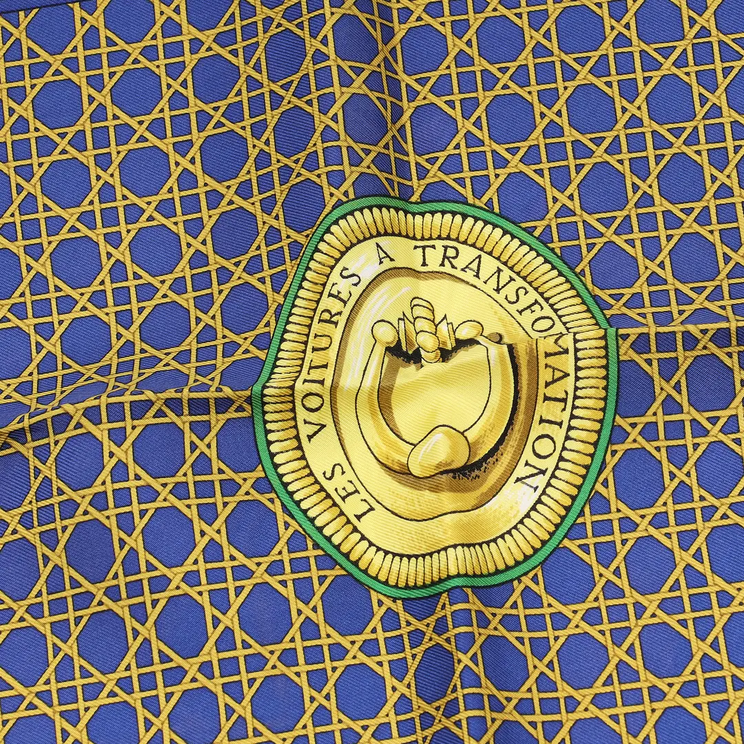 Hermes Les Voitures a Transformation Blue Silk Scarf