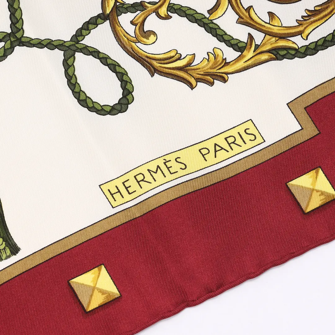 Hermes Les Cles Burgundy Silk 90 Scarf
