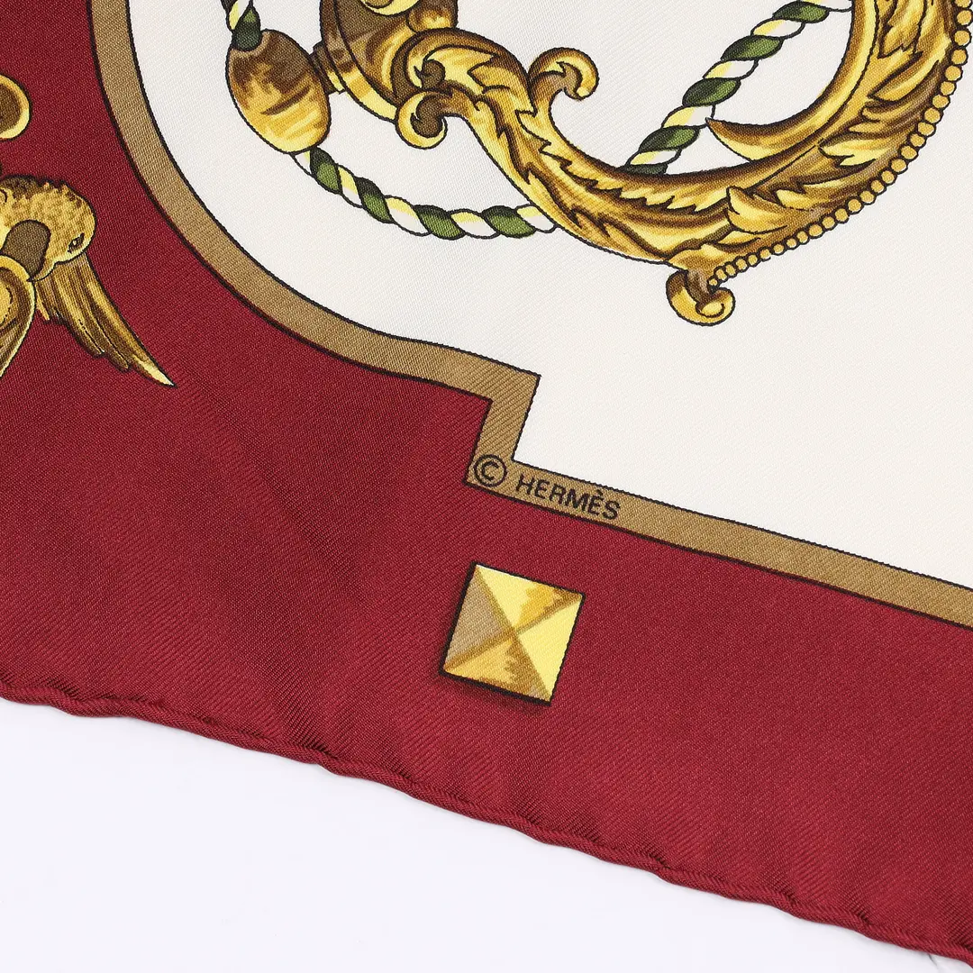 Hermes Les Cles Burgundy Silk 90 Scarf