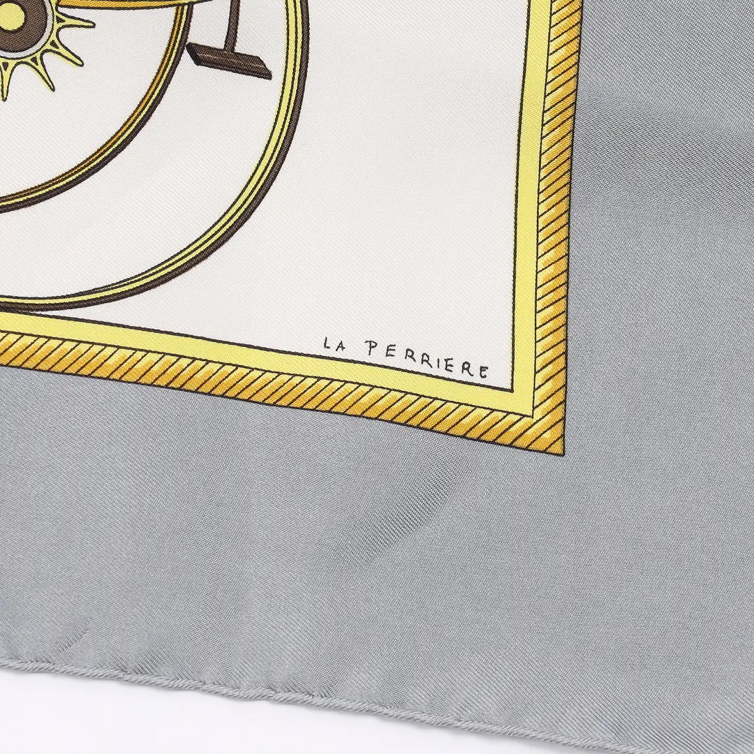 Hermes Les Voitures a Transformation Gray Silk Twill 90 Scarf