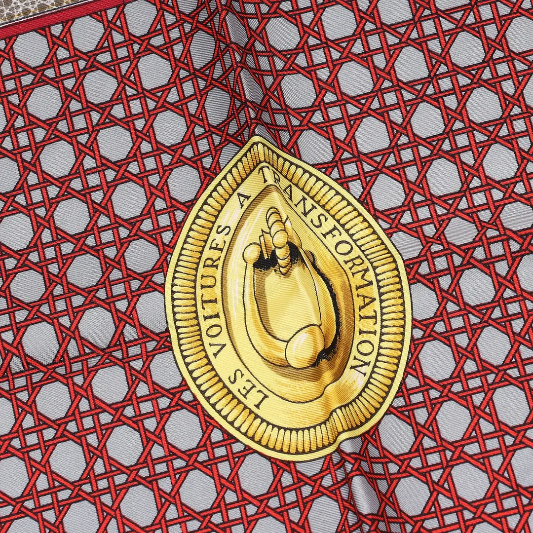 Hermes Les Voitures a Transformation Gray Silk Twill 90 Scarf