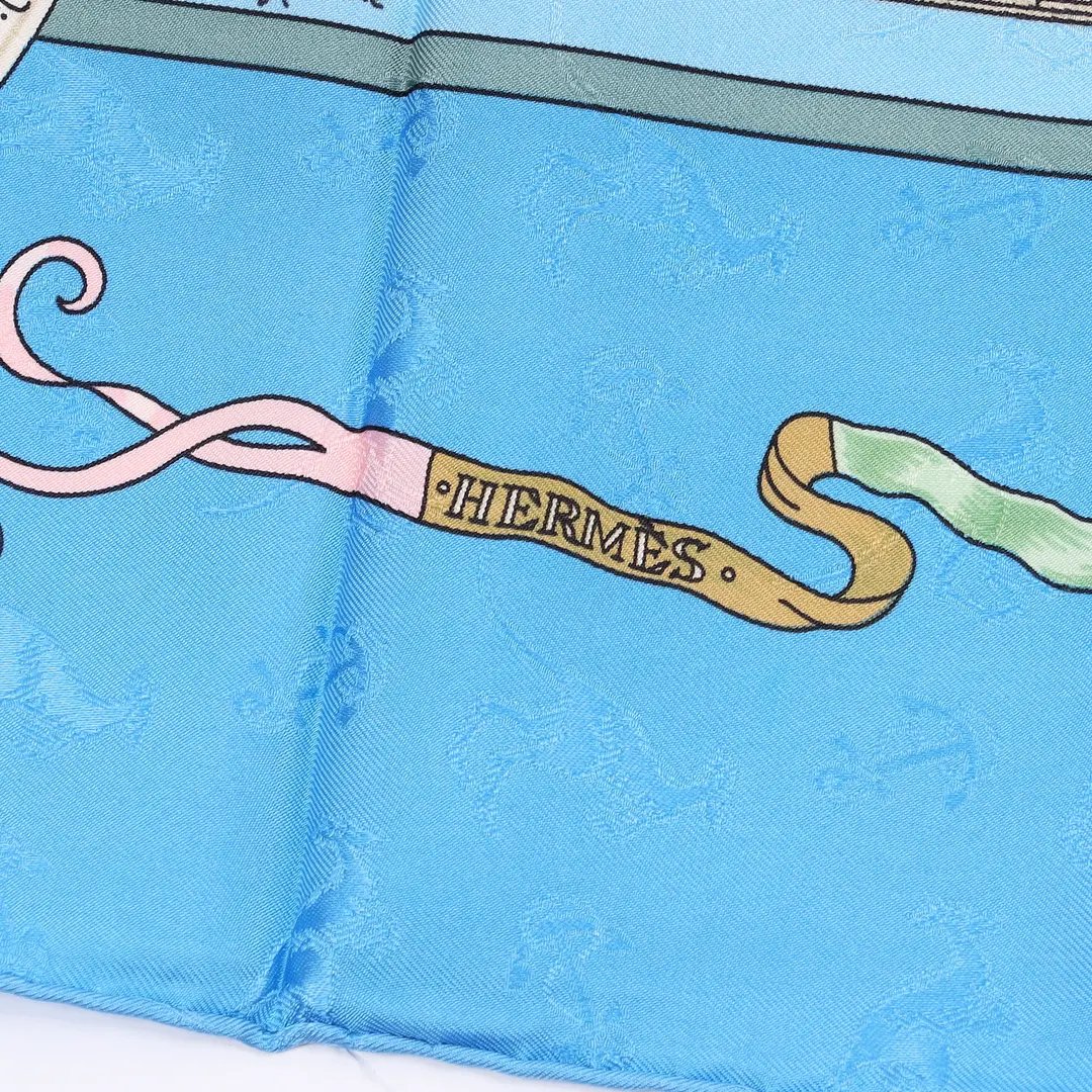 Hermes Orbis Australis Blue Jacquard Silk 90 Scarf