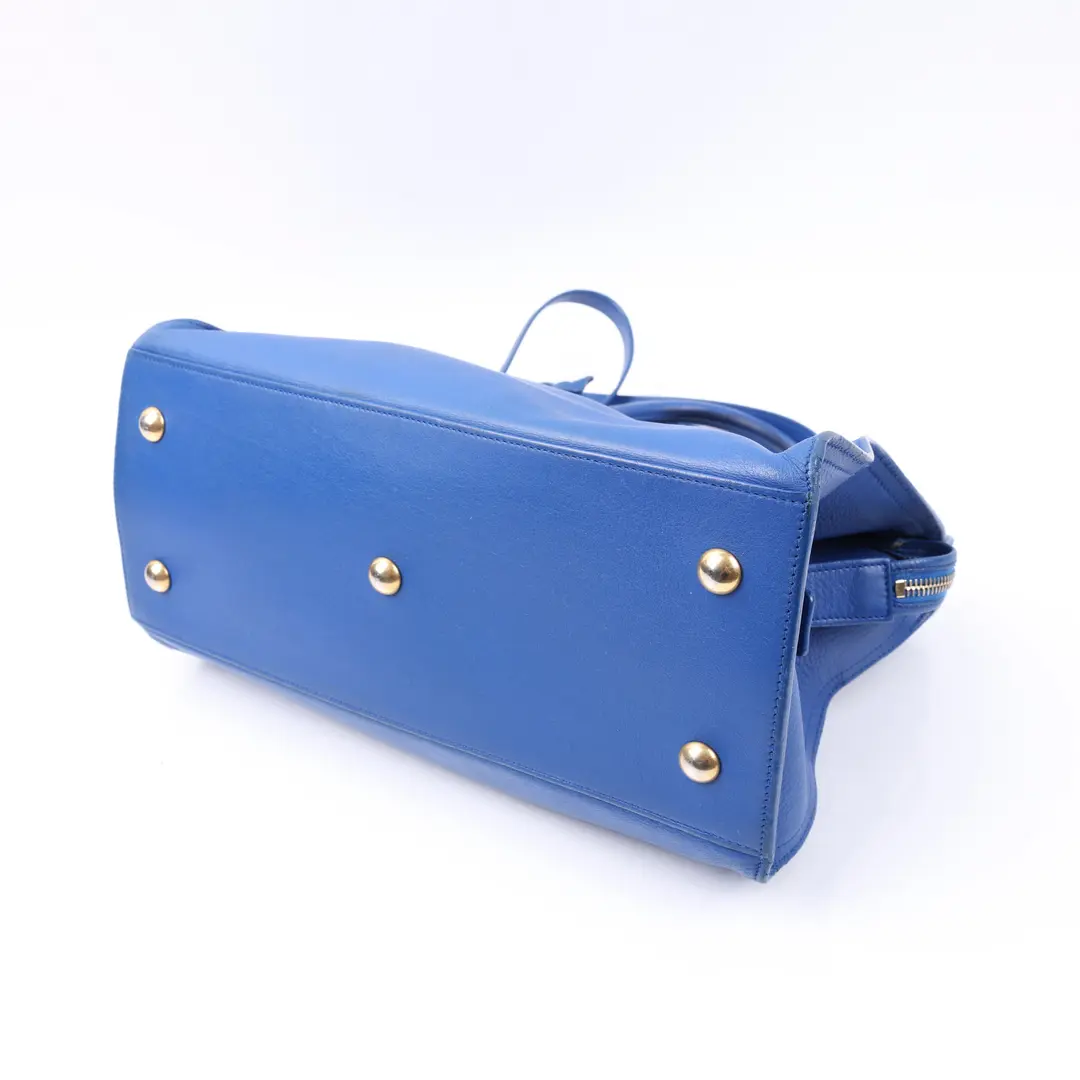 Saint Laurent Cabas Y Blue Leather Handbag