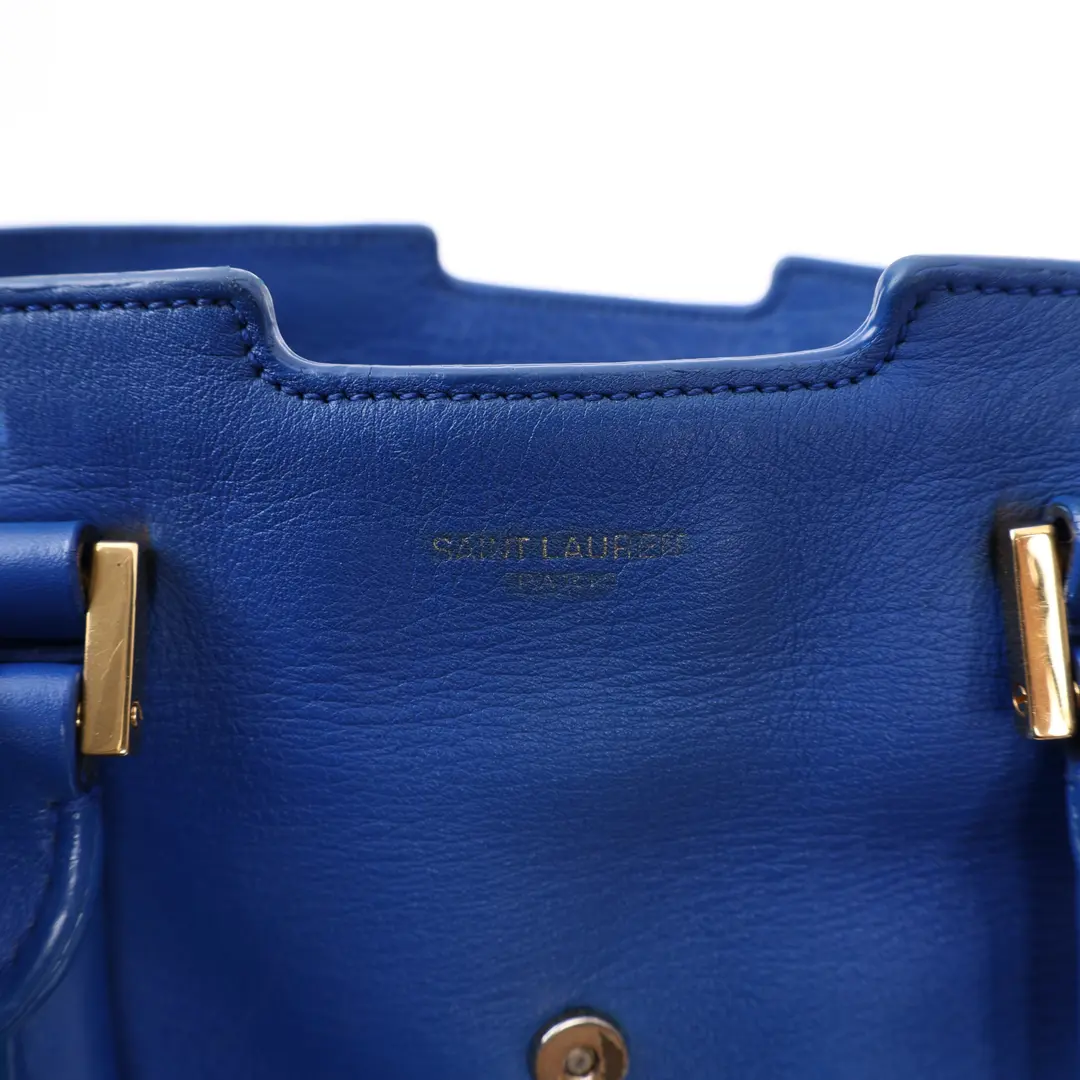 Saint Laurent Cabas Y Blue Leather Handbag