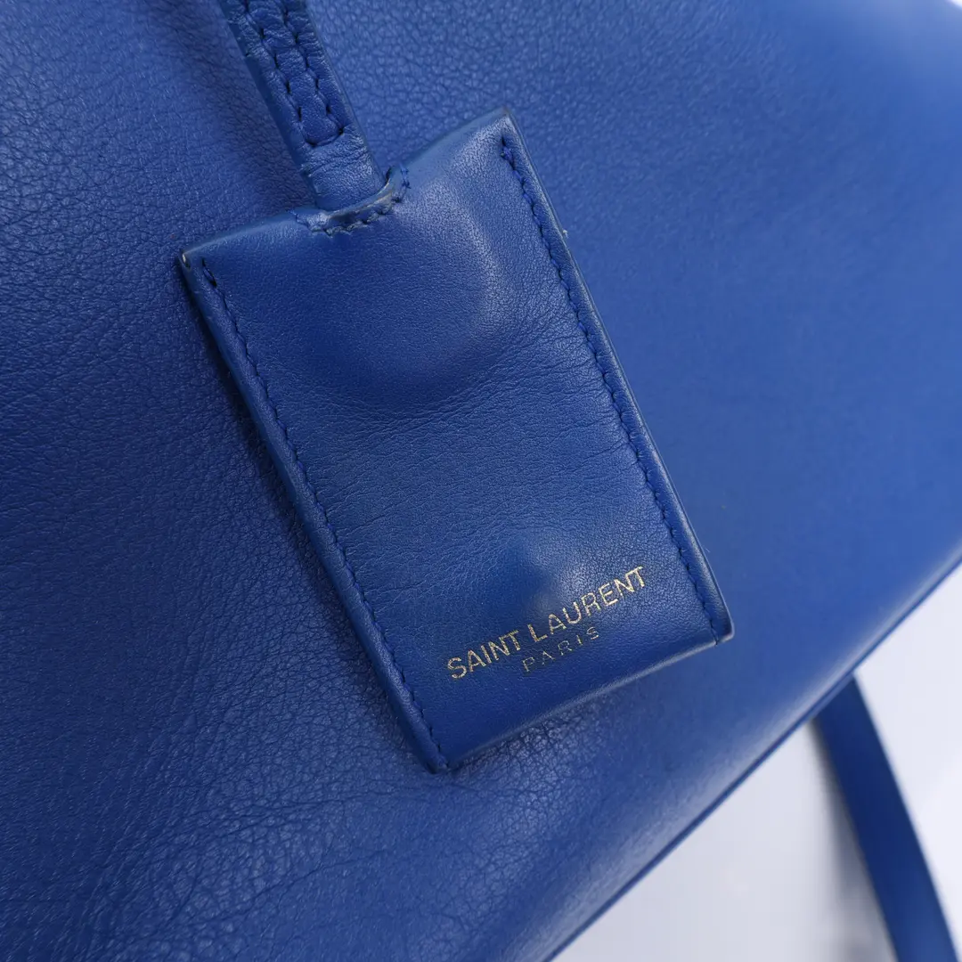 Saint Laurent Cabas Y Blue Leather Handbag