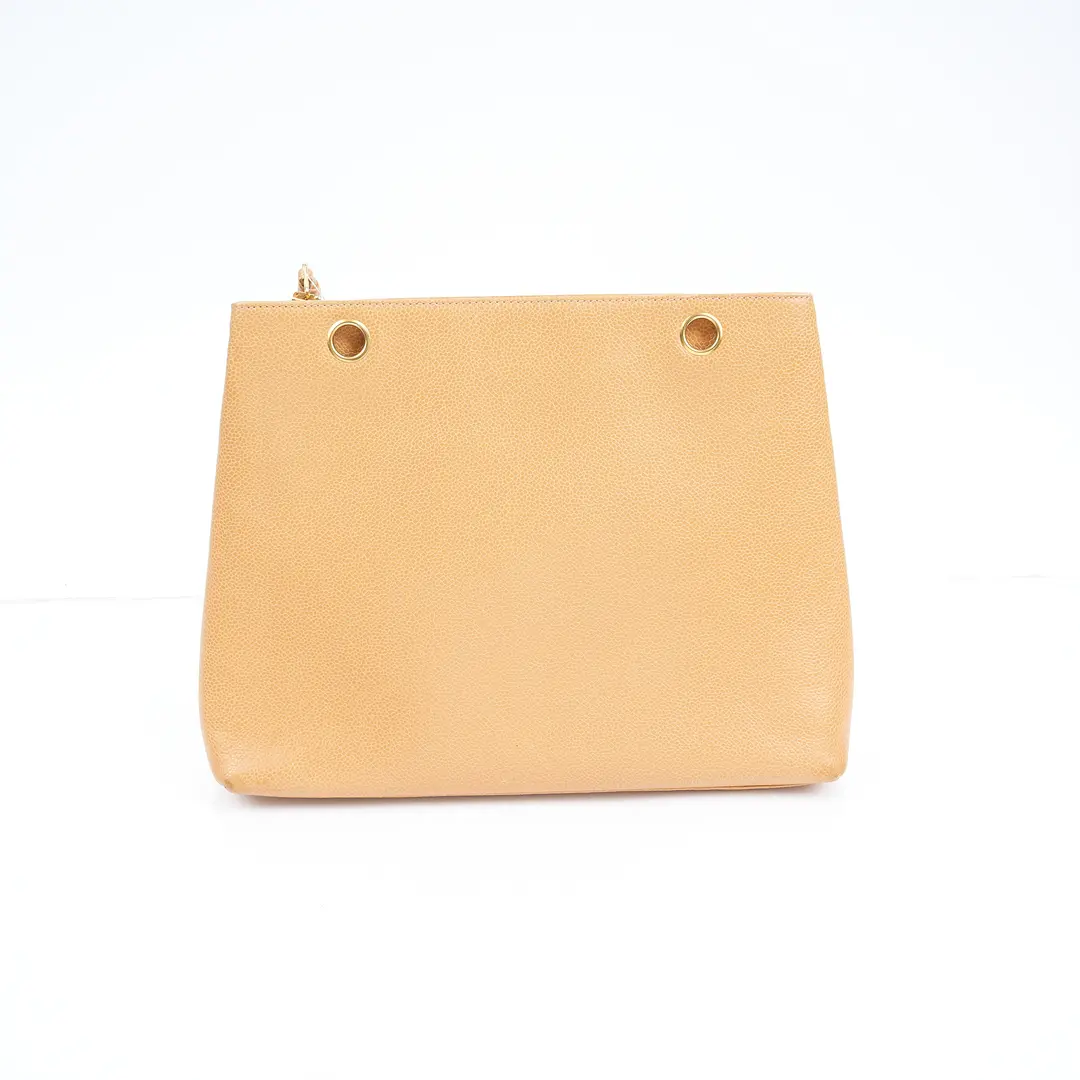 Chanel Caviar CC Pocket Beige Leather Tote Bag