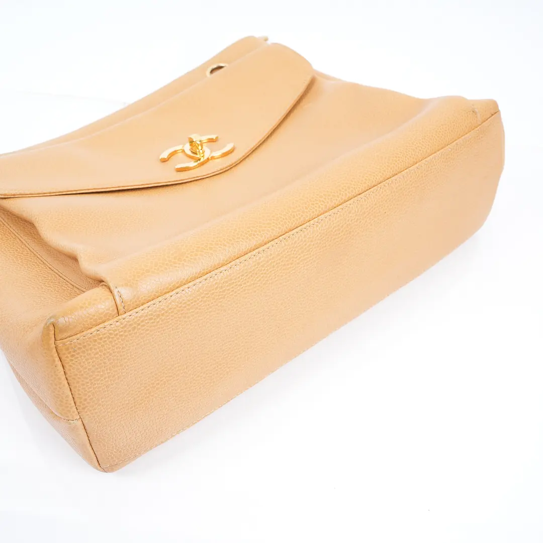 Chanel Caviar CC Pocket Beige Leather Tote Bag