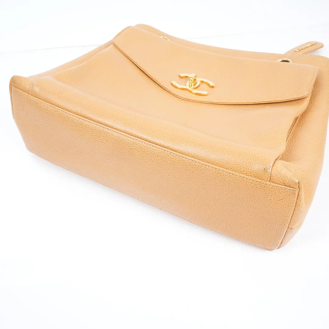 Chanel Caviar CC Pocket Beige Leather Tote Bag