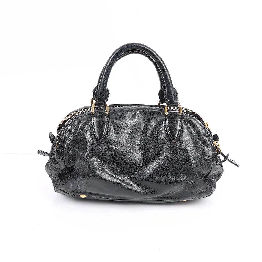 Miu Miu Vitello Lux Black Leather Satchel Bag