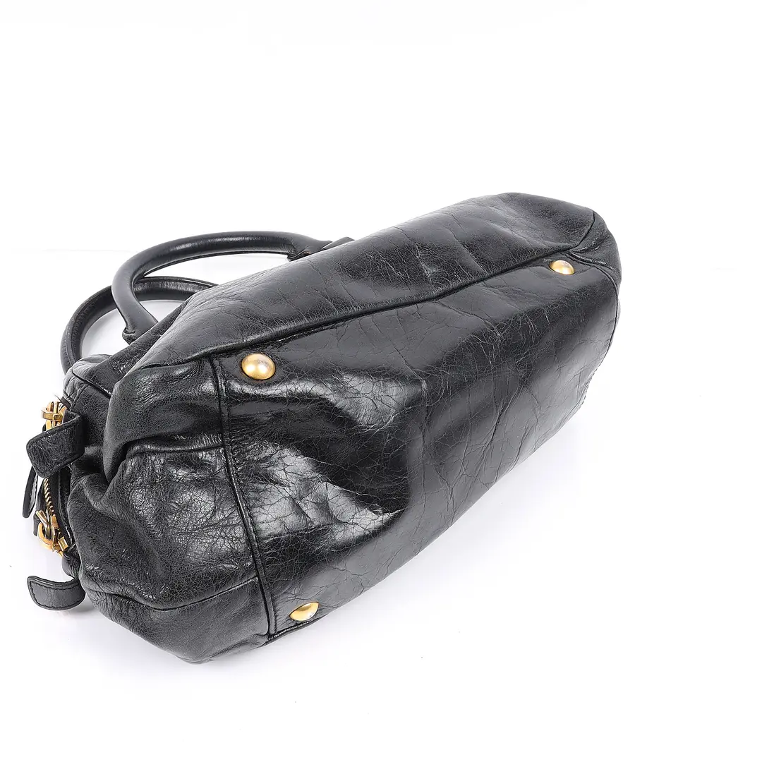 Miu Miu Vitello Lux Black Leather Satchel Bag