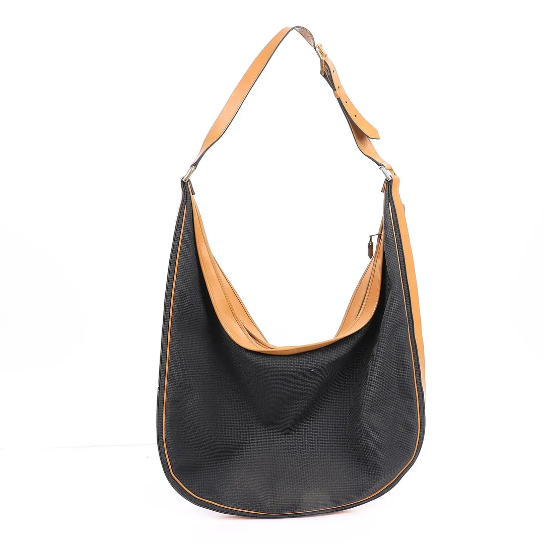 Saint Laurent Vintage Hobo Black Canvas Shoulder Bag
