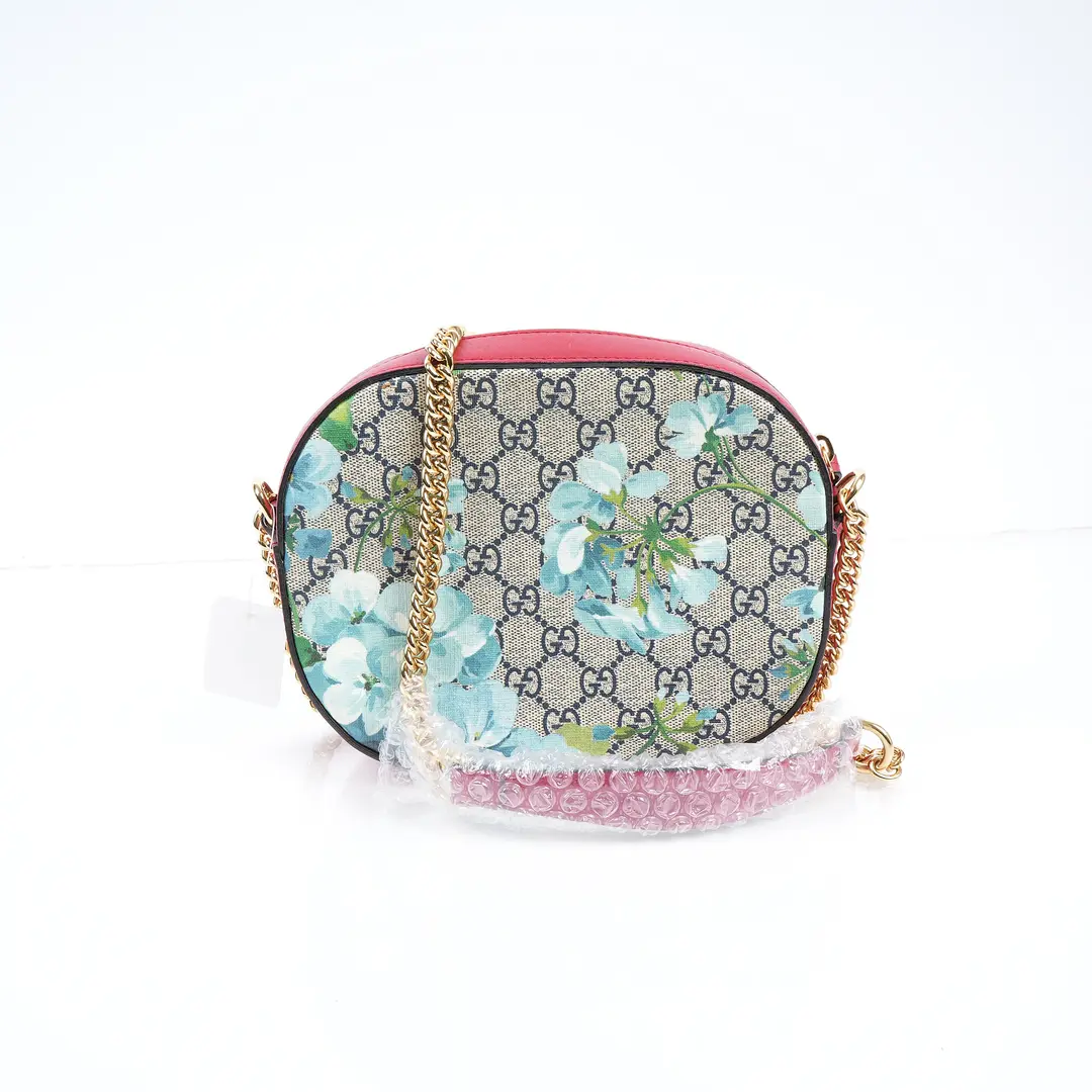 Gucci GG Blooms Oval Blue GG Supreme Canvas Shoulder Bag