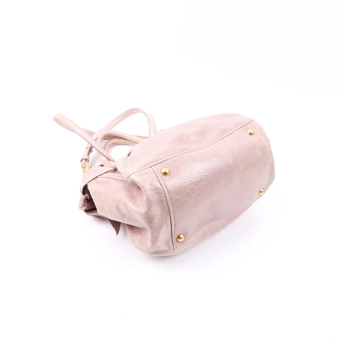 Miu Miu Vitello Lux Bow Pink Leather Top Handle Bag