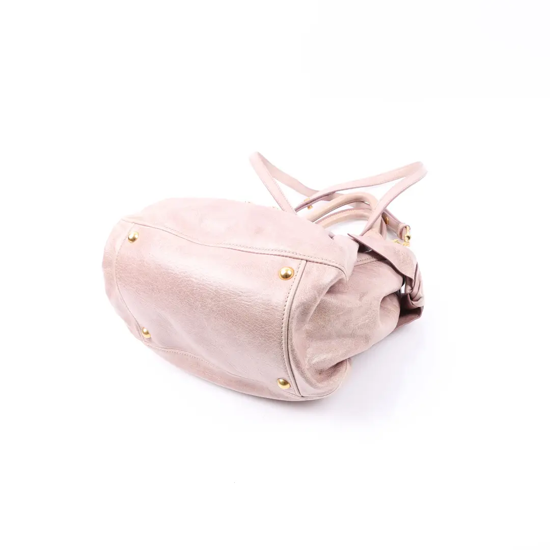 Miu Miu Vitello Lux Bow Pink Leather Top Handle Bag