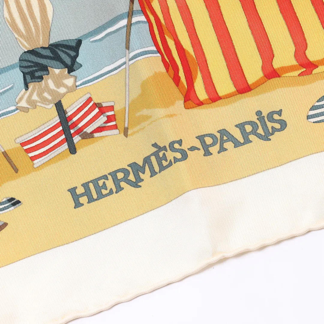 Hermes Charmes des Places Normandes Yellow Silk Scarf