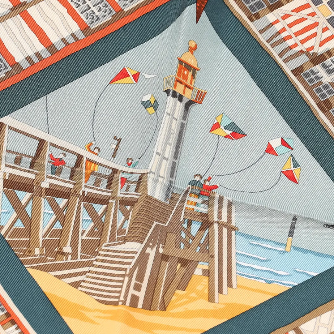 Hermes Charmes des Places Normandes Yellow Silk Scarf