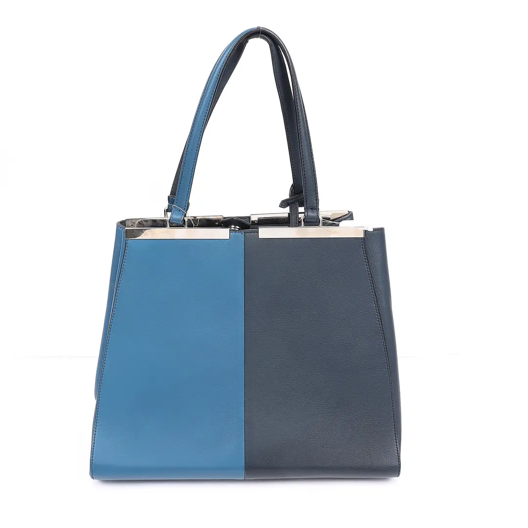 Fendi 2Jours Blue Leather Tote Bag