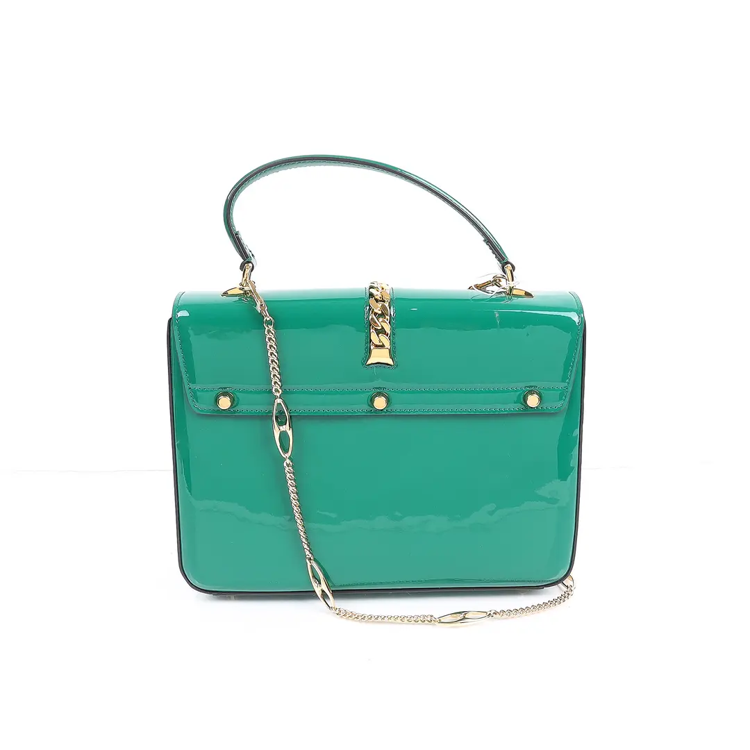 Gucci Sylvie Green Patent Leather Top Handle Bag