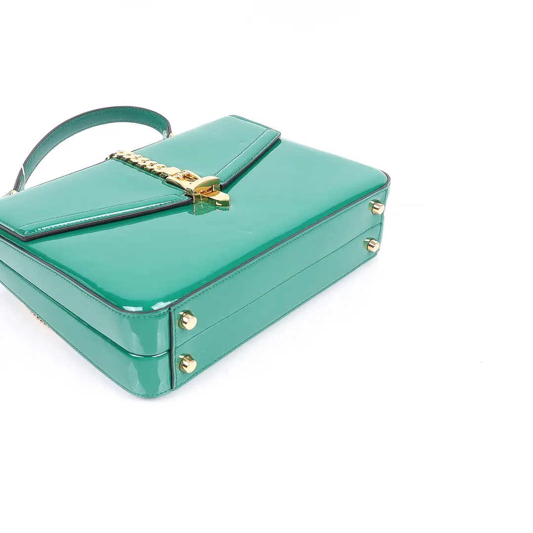 Gucci Sylvie Green Patent Leather Top Handle Bag