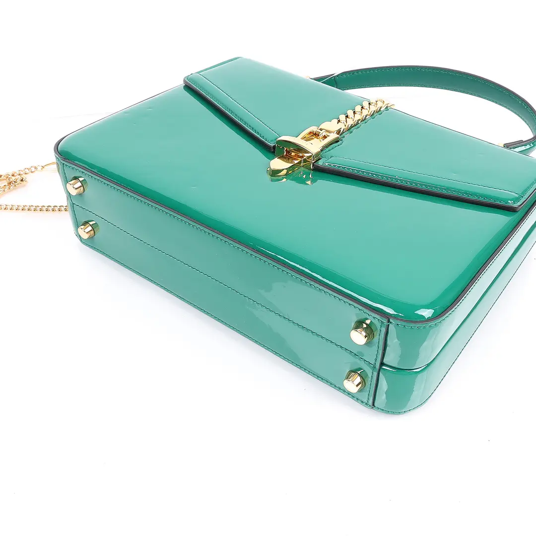 Gucci Sylvie Green Patent Leather Top Handle Bag