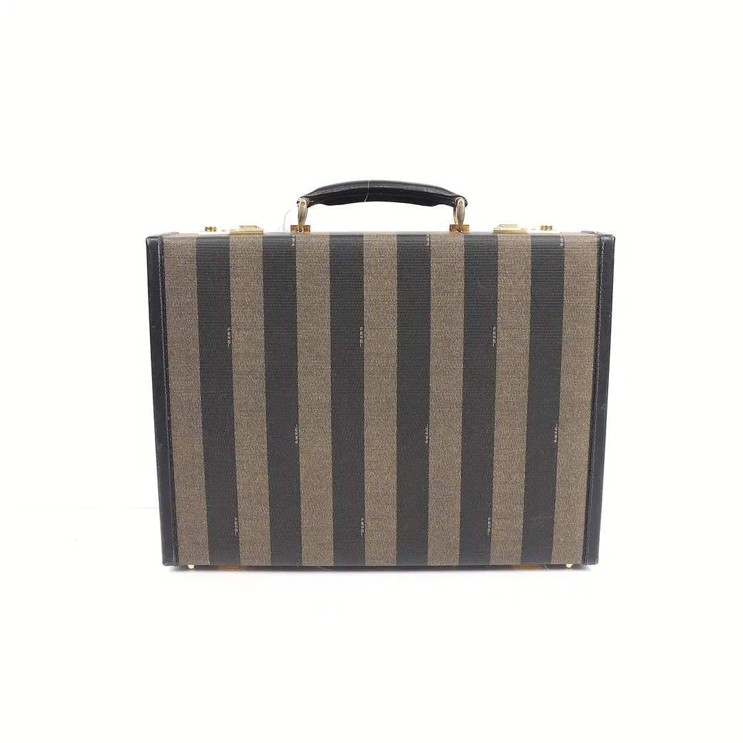 Fendi Pequin Brown Canvas Briefcase