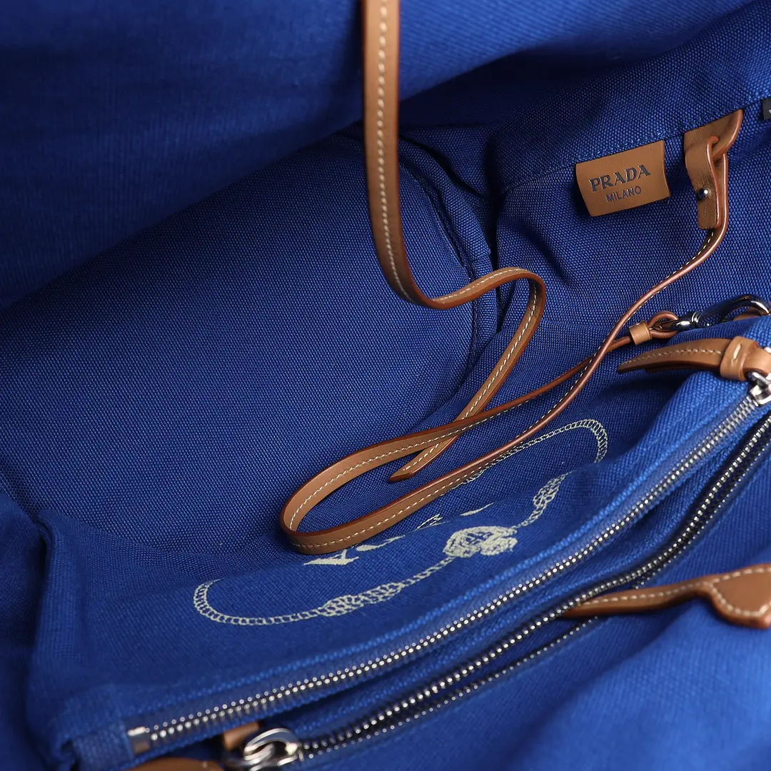 Prada Canapa Blue Canvas Tote Bag