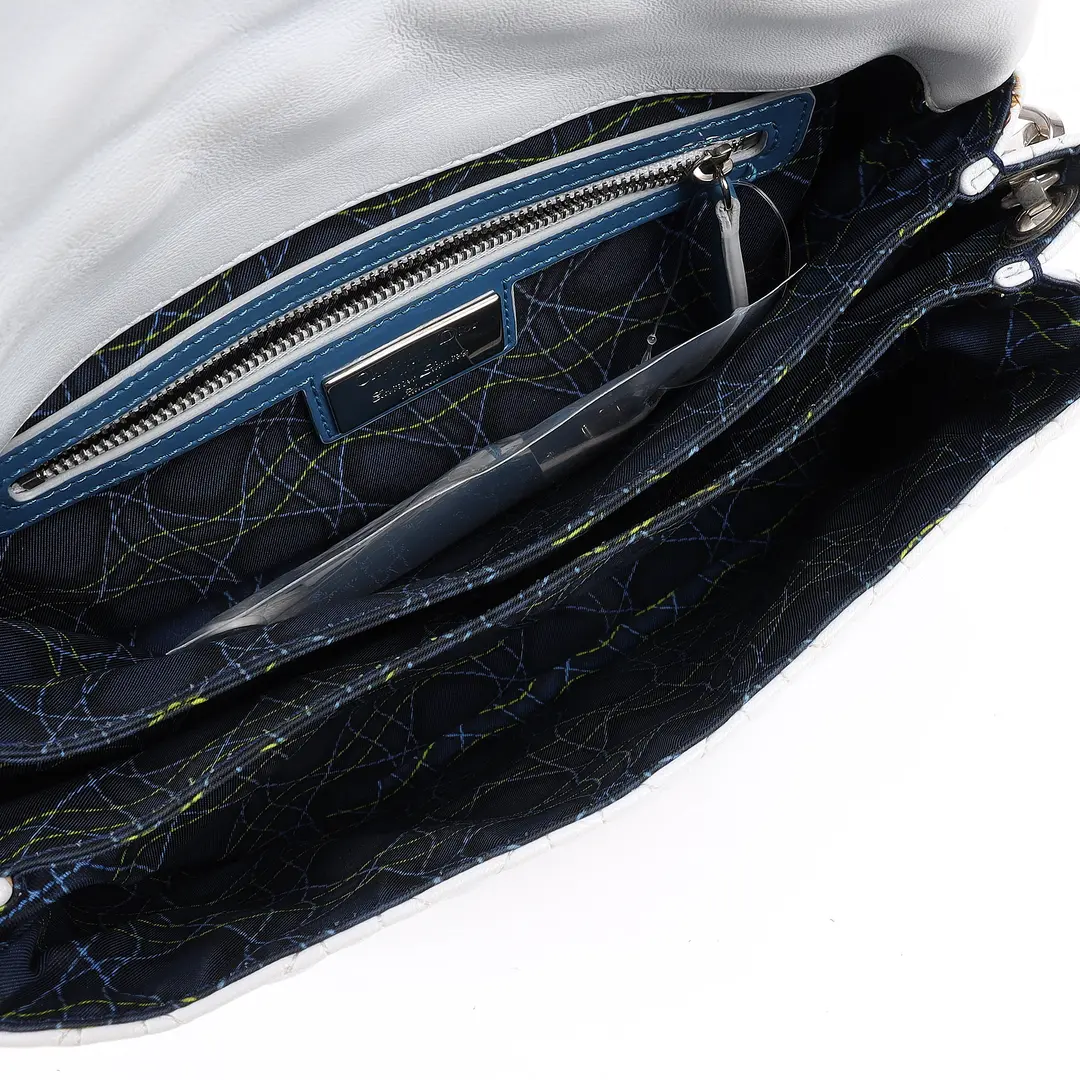 Dior New Lock White Cannage Leather Shoulder Bag