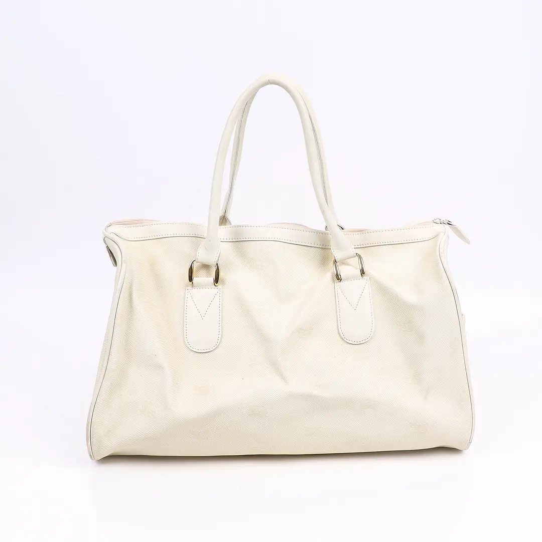 Burberrys Vintage Shadow Horse Cream Canvas Boston Bag