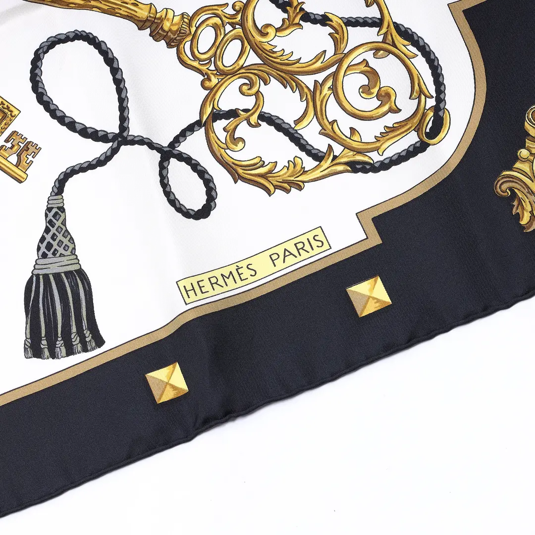Hermes Les Cles Black Silk Scarf