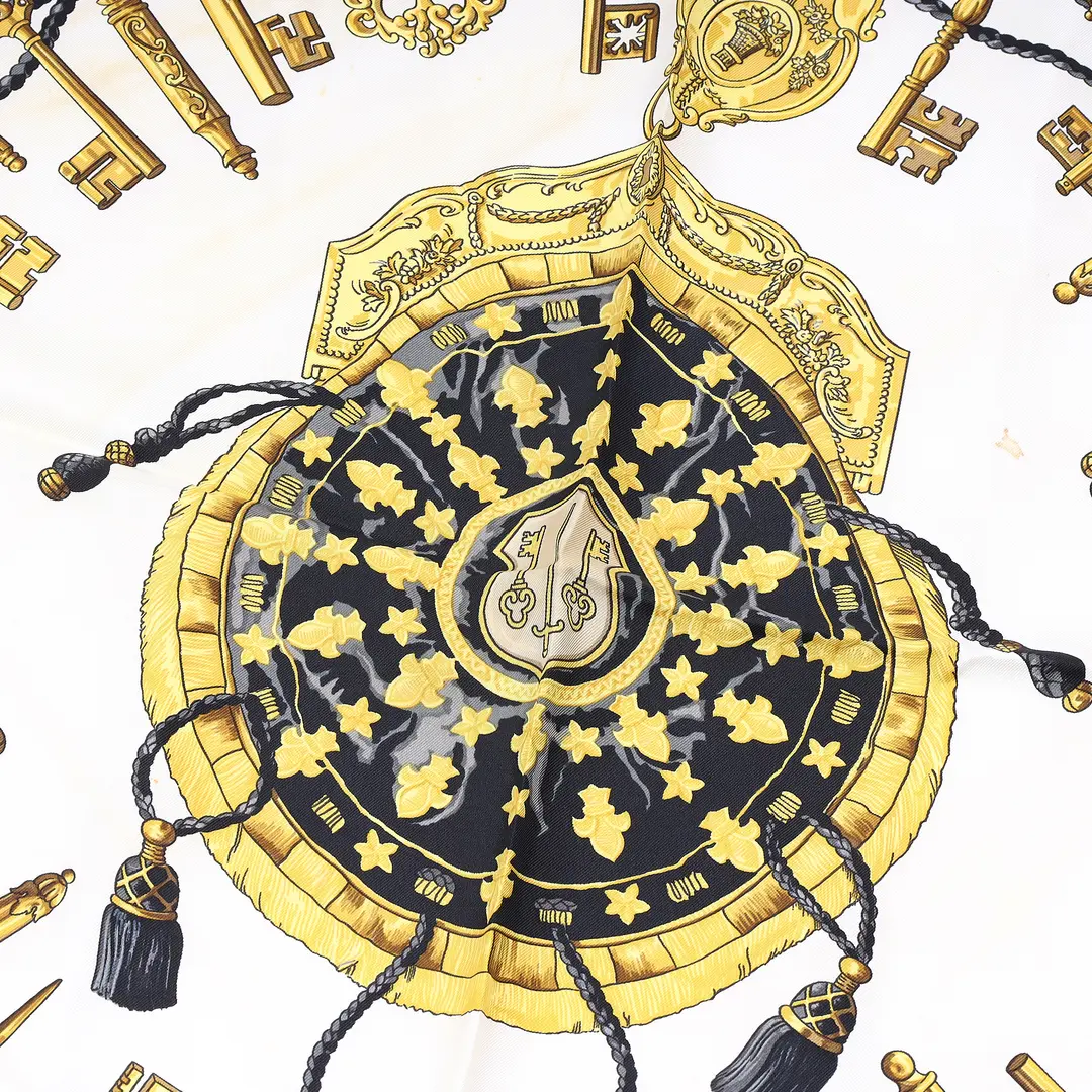 Hermes Les Cles Black Silk Scarf