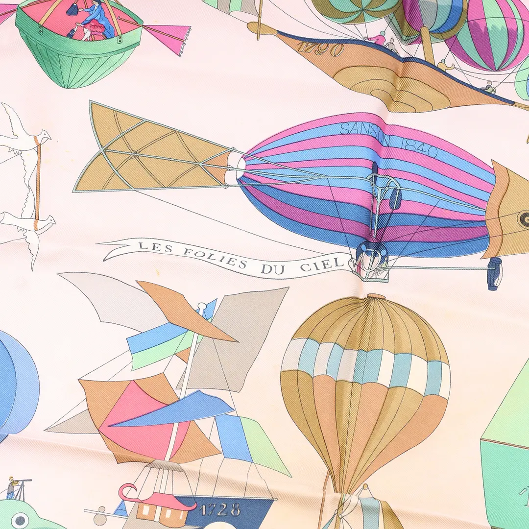 Hermes Les Folies du Ciel Brown Silk Scarf