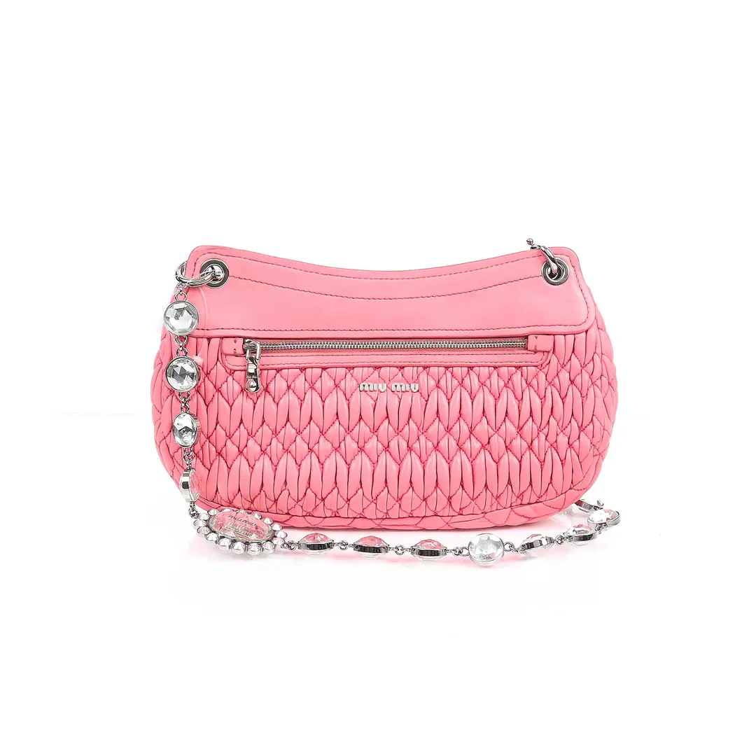 Miu Miu Matelasse Crystal Pink Leather Shoulder Bag