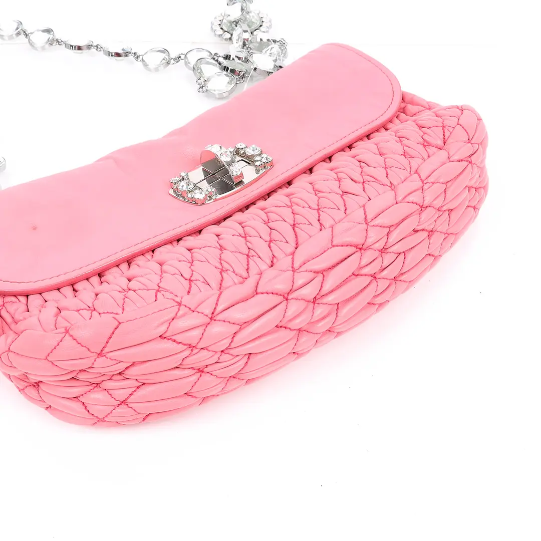 Miu Miu Matelasse Crystal Pink Leather Shoulder Bag
