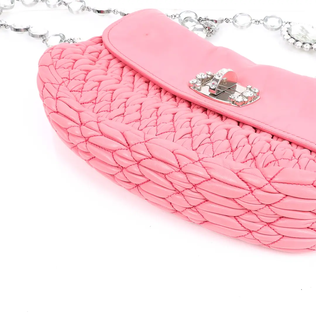 Miu Miu Matelasse Crystal Pink Leather Shoulder Bag